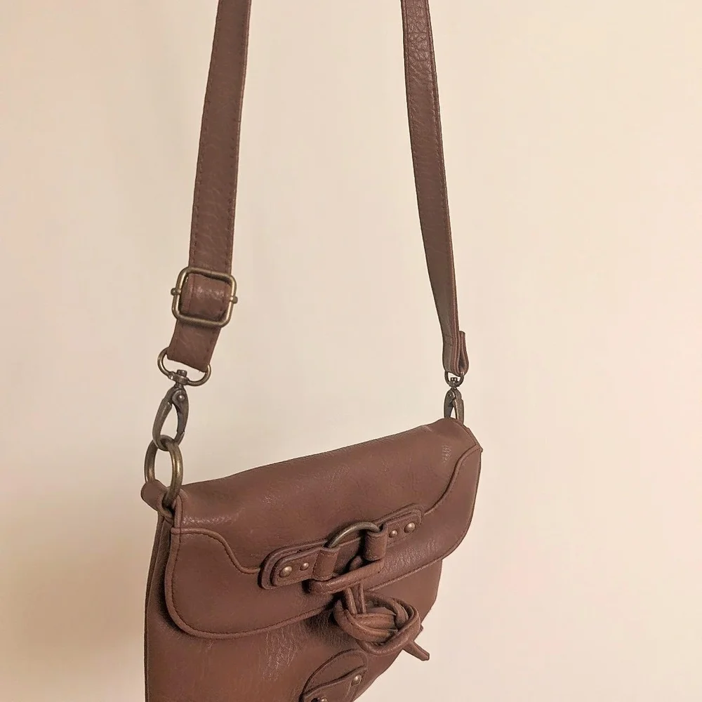 Kimchi Blue Brown Faux Leather Crossbody Saddle Bag